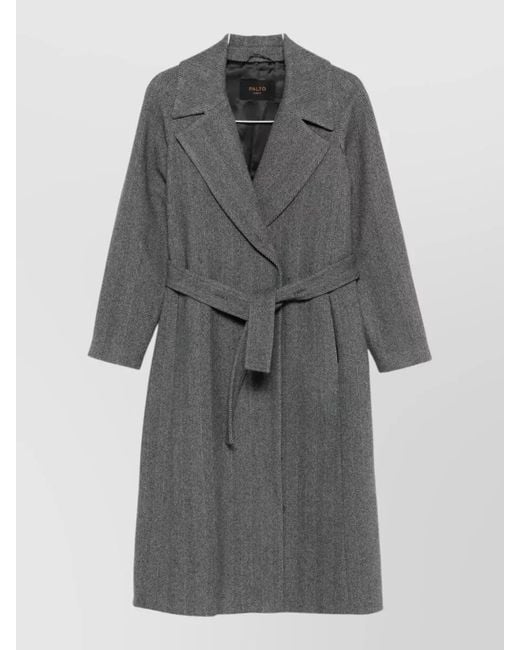 Paltò Gray Paola Wool Coat Long Belted Notch Lapel