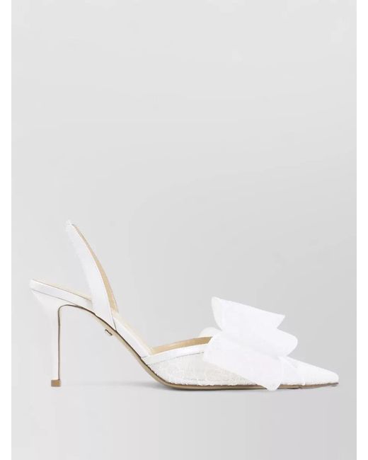 Mach & Mach White Leather Lace Slingback Pumps