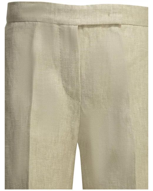 Max Mara Natural Tailored Linen Pants Belt Loops Wide Leg