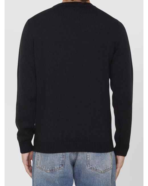 Roberto Collina Black Merino Wool Ribbed Regular-Fit Jumper for men