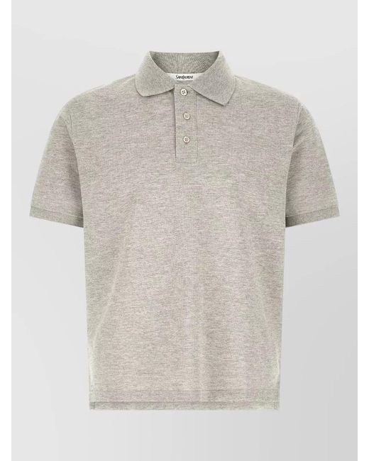 Saint Laurent White Cassandre Signature Polo Shirt Short Sleeves for men