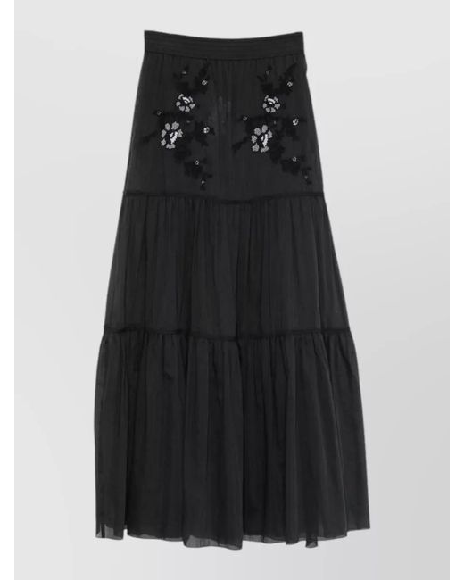 Ermanno Scervino Black Long Cotton Skirt Elastic Waist Tiered