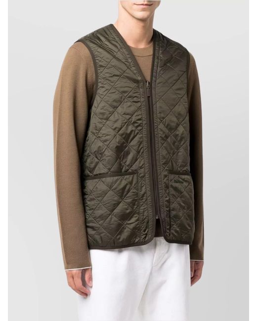 Barbour Green Quilted Sleeveless V-Neck Waistcoat Zip for men