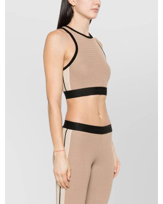Palm Angels Natural Cotton Crochet-Knit Logo-Tape Cropped Tank Top