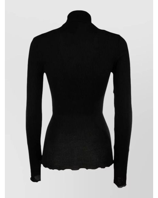Prada Black Turtleneck Knit Top Long Sleeves Ribbed
