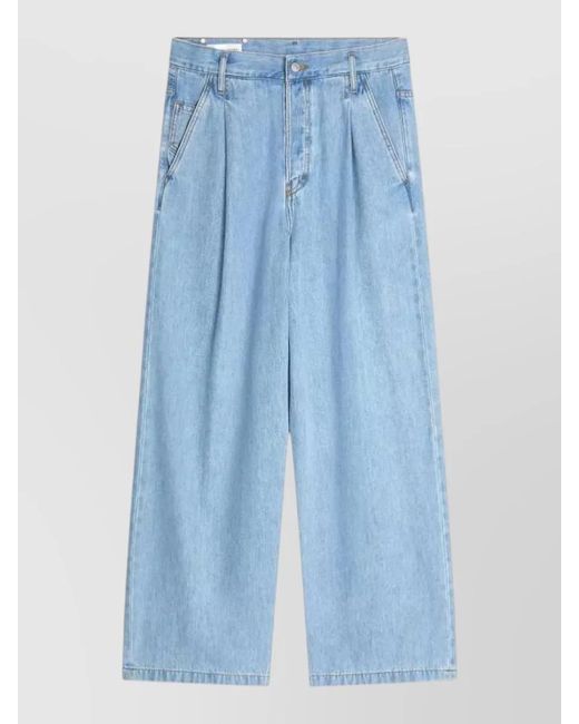 Dries Van Noten Blue Wide Leg Tailored Trousers Belt Loops for men