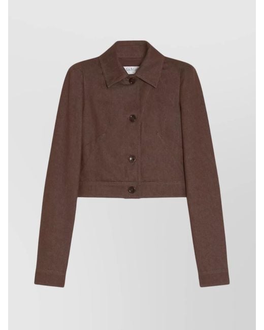 Max Mara Brown Denim Cropped Slim-Fit Single-Breasted Jacket