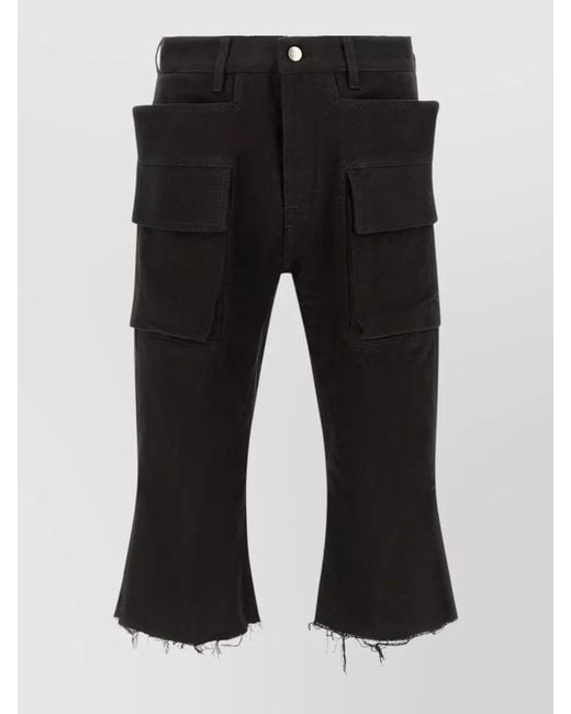 Rick Owens Black Cotton Flared Cargo Denim Shorts for men