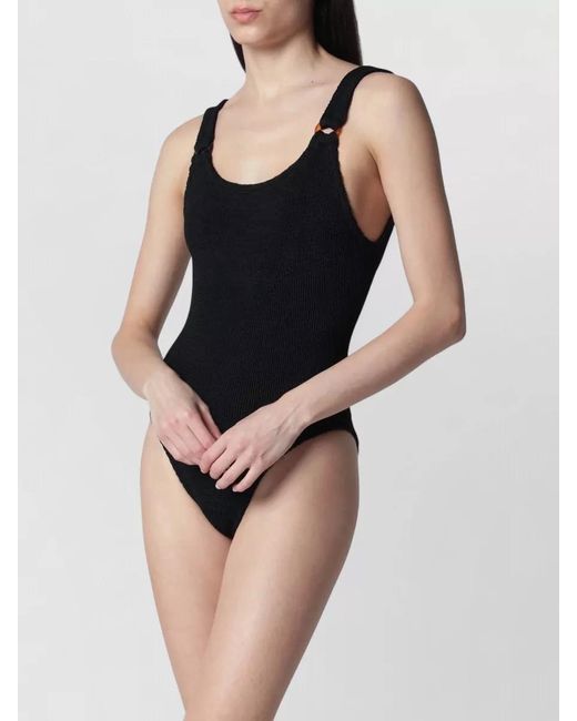 Hunza G Black Textured Scoop Neck Swimsuit Ring Straps