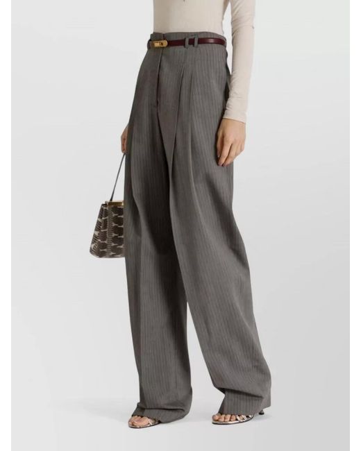 Alberta Ferretti Gray Wool Blend Tailored Wide Leg Trousers