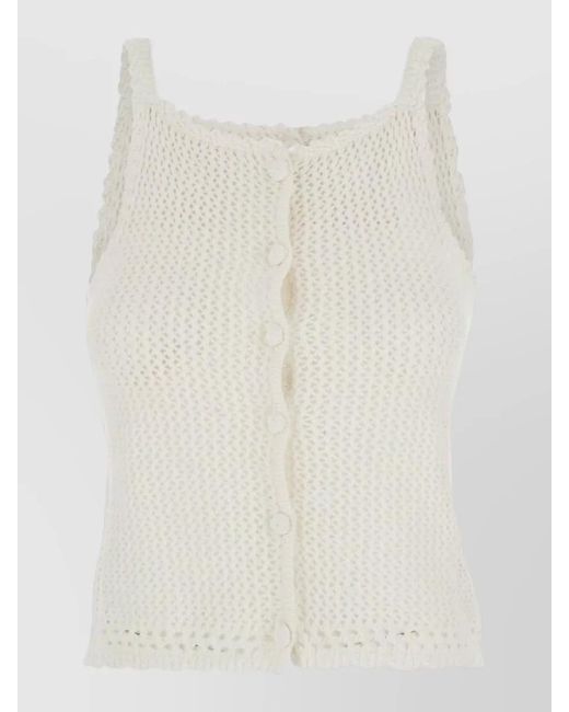 DUNST White Linen Cotton Blend Sleeveless Crochet Top