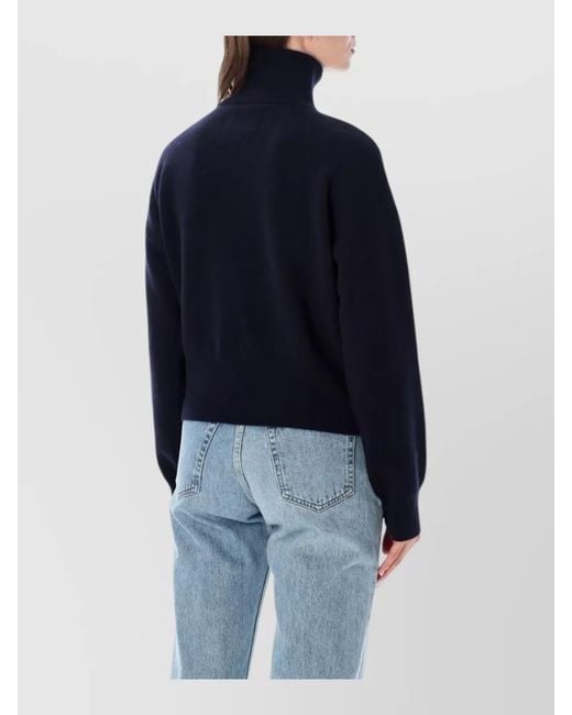 Extreme Cashmere Blue Cropped Zip Cardigan Bomber High Neck