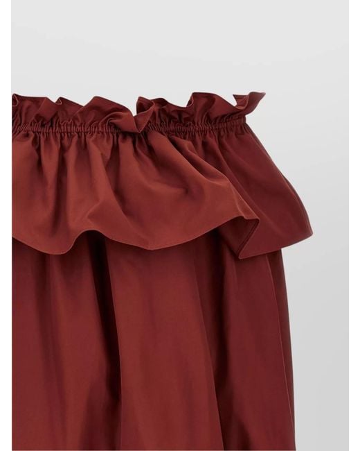 Saint Laurent Red Cotton Off-Shoulder Long-Sleeve Mini Dress