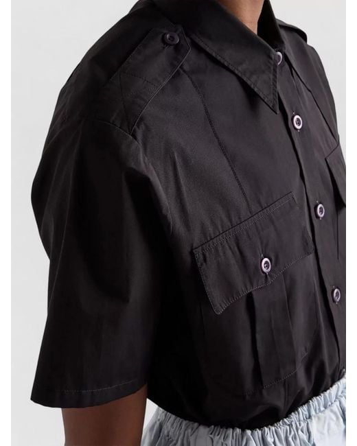 Prada Black Utility Poplin Shirt Short Sleeves Epaulettes
