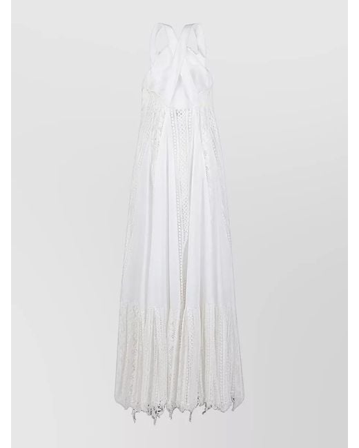 Loewe White Long Cotton Dress Lace Bodice Maxi