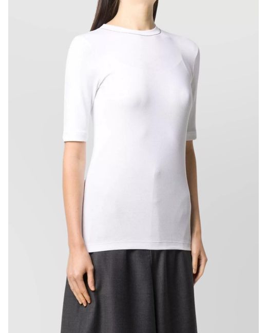 Brunello Cucinelli White Ribbed Crew Neck Cotton T-Shirt