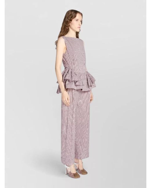 Dries Van Noten Pink Striped Peplum Top Boat Neck Sleeveless