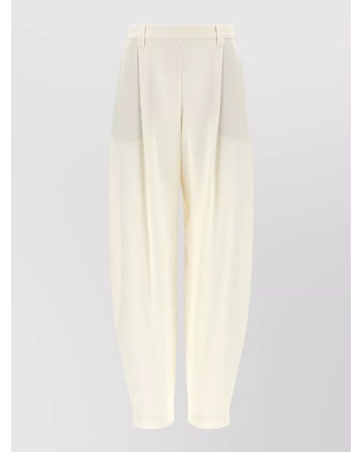 Brunello Cucinelli White Twill Trousers Pleated Front Belt Loops