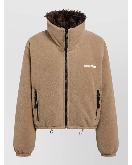 Miu Miu Natural Jacket High Collar Elasticated Cuffs Pockets