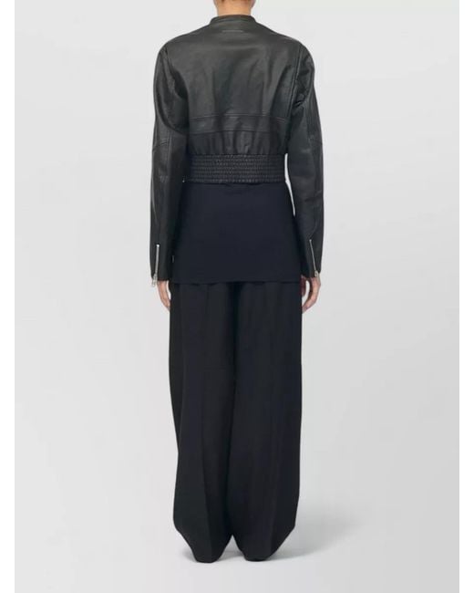 MM6 by Maison Margiela Black Leather Bomber Jacket