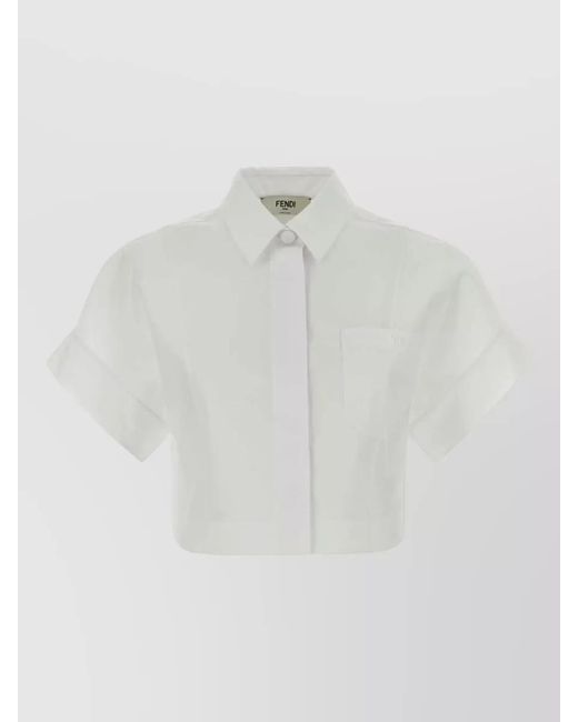 Fendi White Cotton Cropped Short-Sleeve Shirt for men