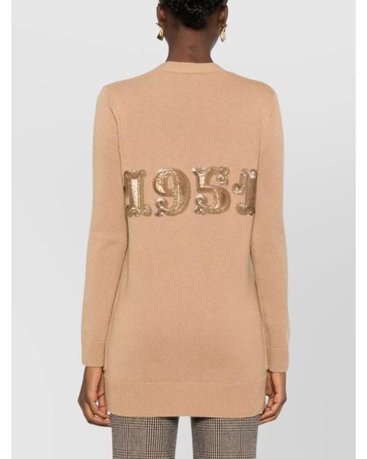 Max Mara Natural Cashmere Wool Sequined V-Neck Cardigan