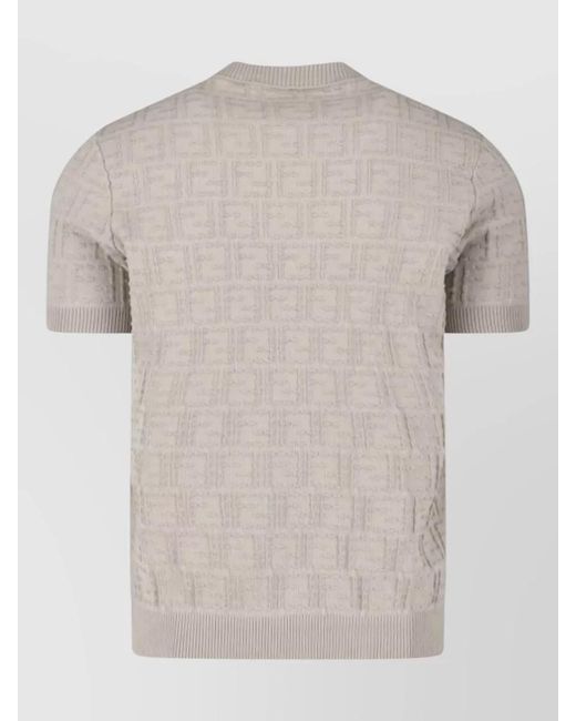 Fendi Natural Crewneck Top Short Sleeves Textured Pattern for men