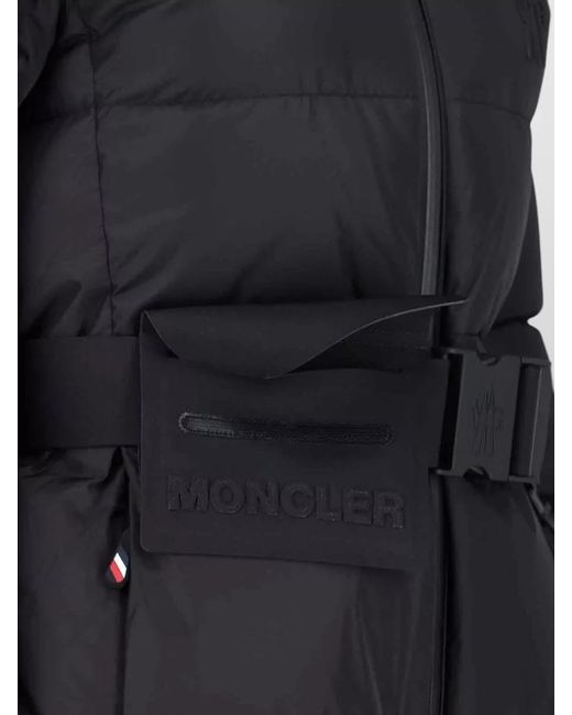 Moncler Black Hooded Jacket Belted Waist Long Sleeves