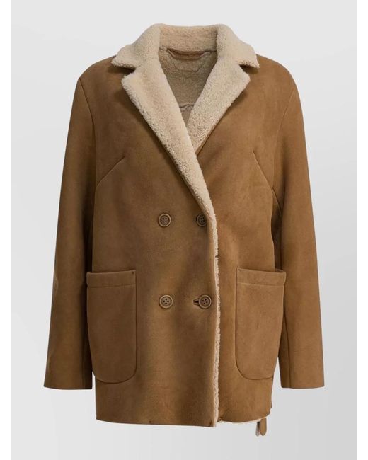 Salvatore Santoro Brown Shearling Collar Suede Leather Double Breasted Jacket
