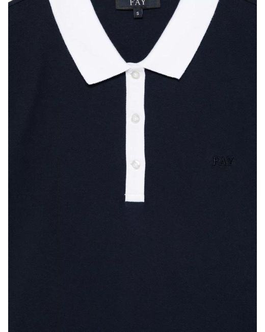 Fay Blue Short Sleeve Polo Shirt Contrasting Collar