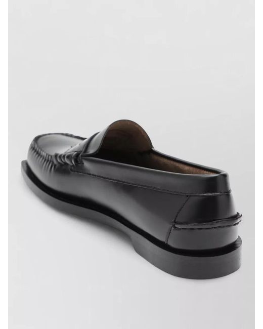 Sebago Black Loafers Round Toe Smooth Finish Stitching