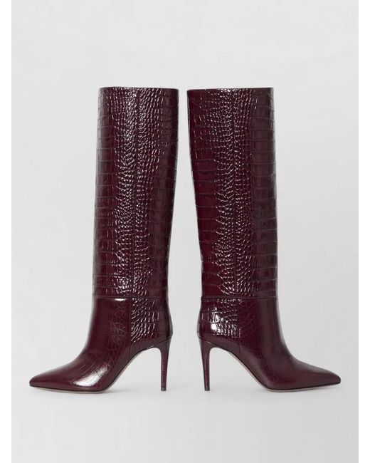 Paris Texas Purple Leather Croc Embossed Knee High Stiletto Boots