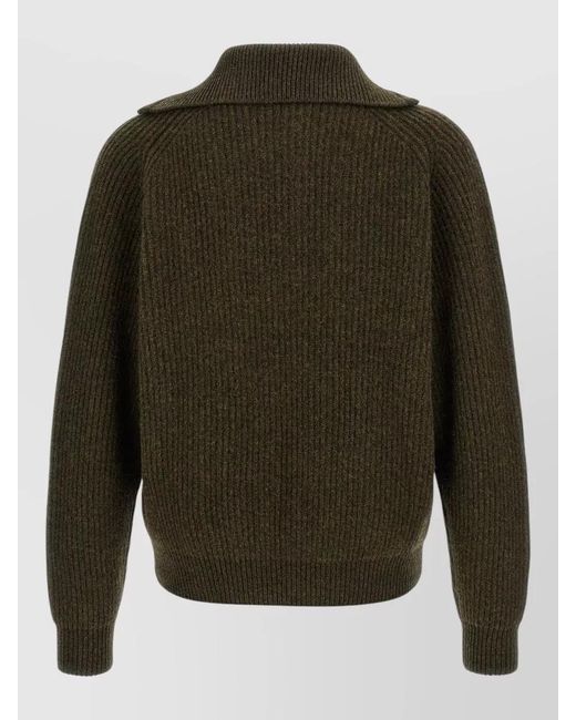 Jil Sander Green High Collar Half Zip Knit Sweater for men