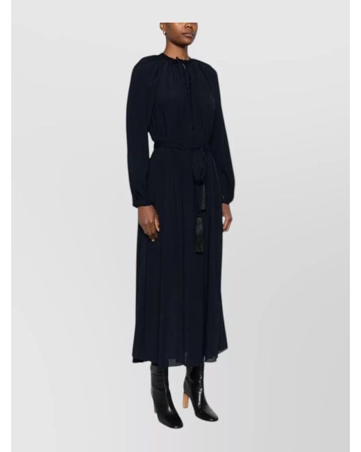 Forte_forte Blue Silk Crepe De Chine Tie Neck Long Sleeve Maxi Dress