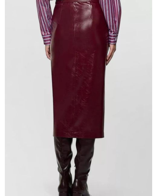 SIMONA CORSELLINI Red Belted Waist Fitted Midi Skirt High Slit