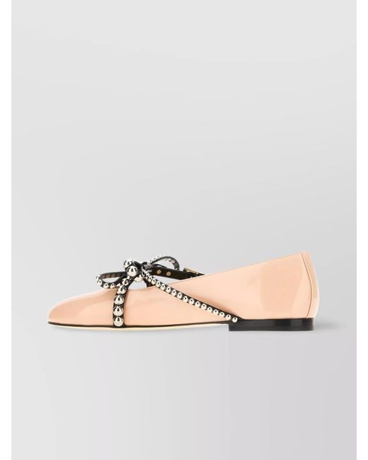 Mach & Mach Orange Leather Crystal Studded Ballerina Shoes