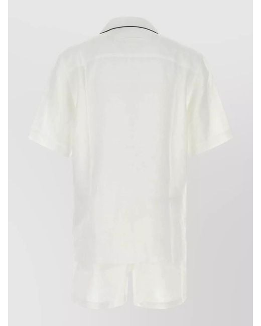 Zegna White Linen Pyjama Shirt Short Sleeves Contrast Piping for men