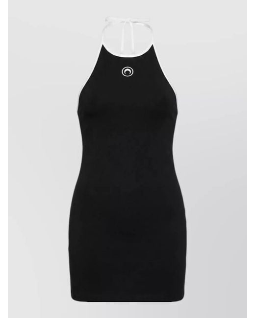 MARINE SERRE Black Moon Dress Halter Neckline Tie Back