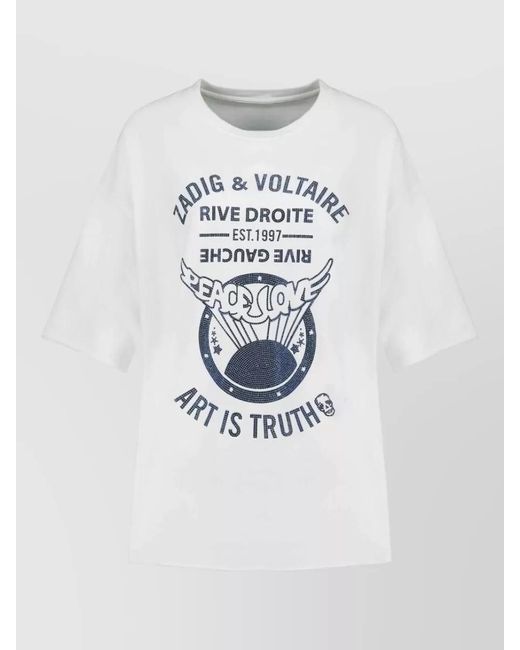 Zadig & Voltaire White Berry Cotton Crew Neck Graphic T-Shirt