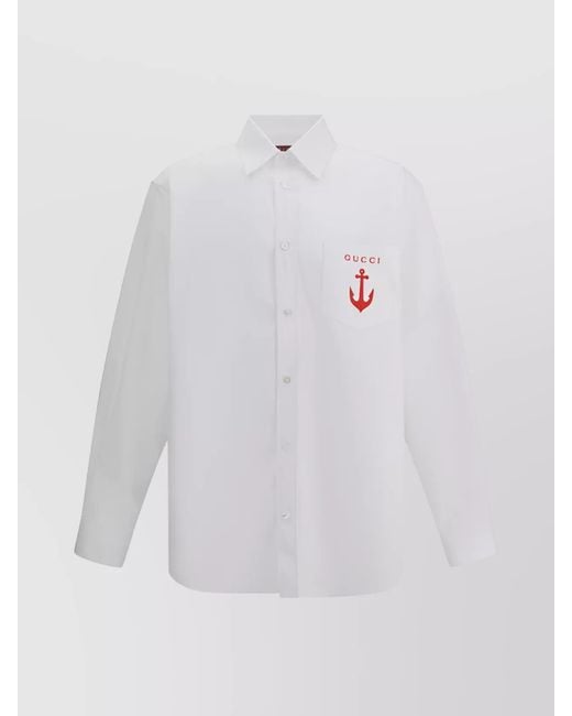 Gucci White Cotton Embroidered Shirt for men