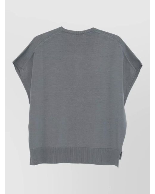 Alysi Gray Cotton Crew Neck Sleeveless Top Layered Hem