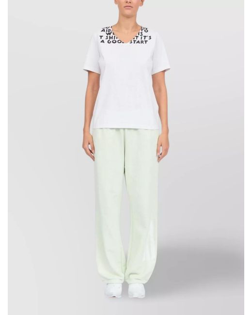 MM6 by Maison Margiela White Cotton Printed V-Neck Short-Sleeve T-Shirt