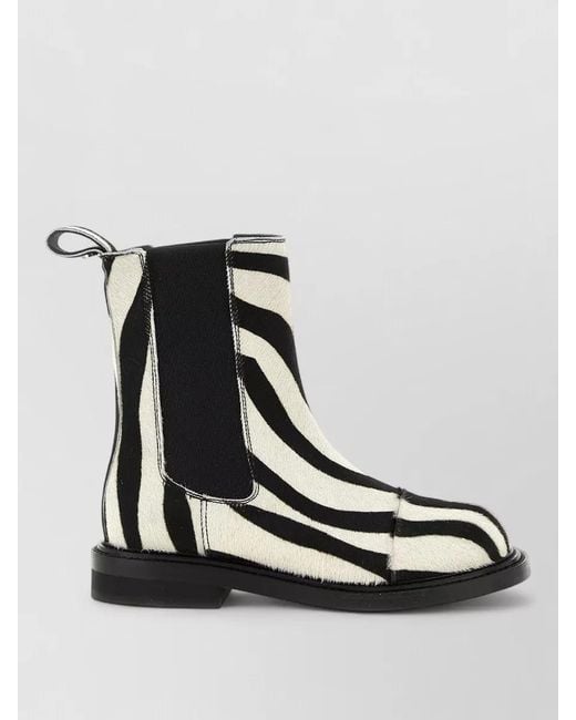 Moschino Black Zebra Pattern Ankle Boots Elastic Panels