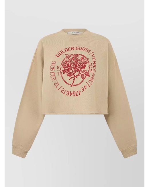 Golden Goose Deluxe Brand White Cropped Cotton Sweatshirt Graphic Print