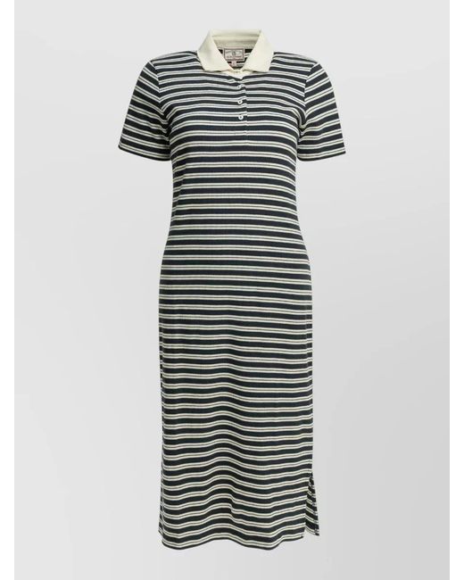 Ines De La Fressange Paris Gray Dress Polo Collar Short Sleeves Side Slit