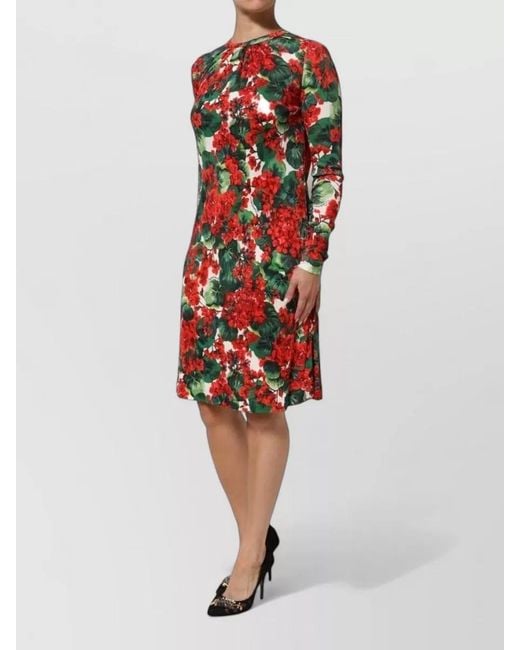 Dolce & Gabbana Red Floral Knee-Length Dress