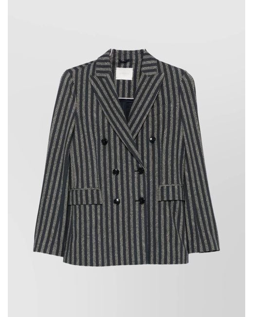 Circolo 1901 Gray Striped Double-Breasted Blazer