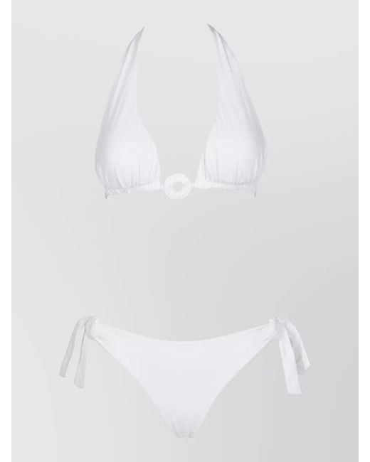 Fisico White Ruffled Triangle Bikini Top Ring Detail