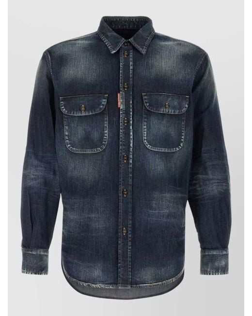 DSquared² Blue Stretch Denim Shirt for men