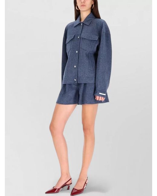 Sportmax Blue High Waist Pleated Shorts Braiesi Pockets